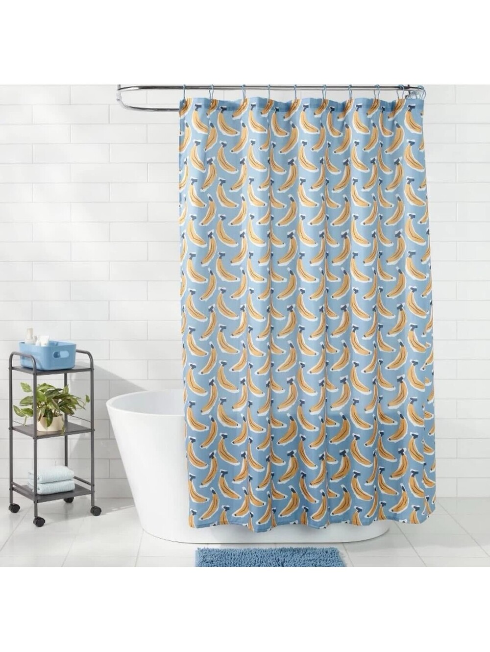 Room Essentials 15pc banana bathroom set shower curtain rug basket blue chenille